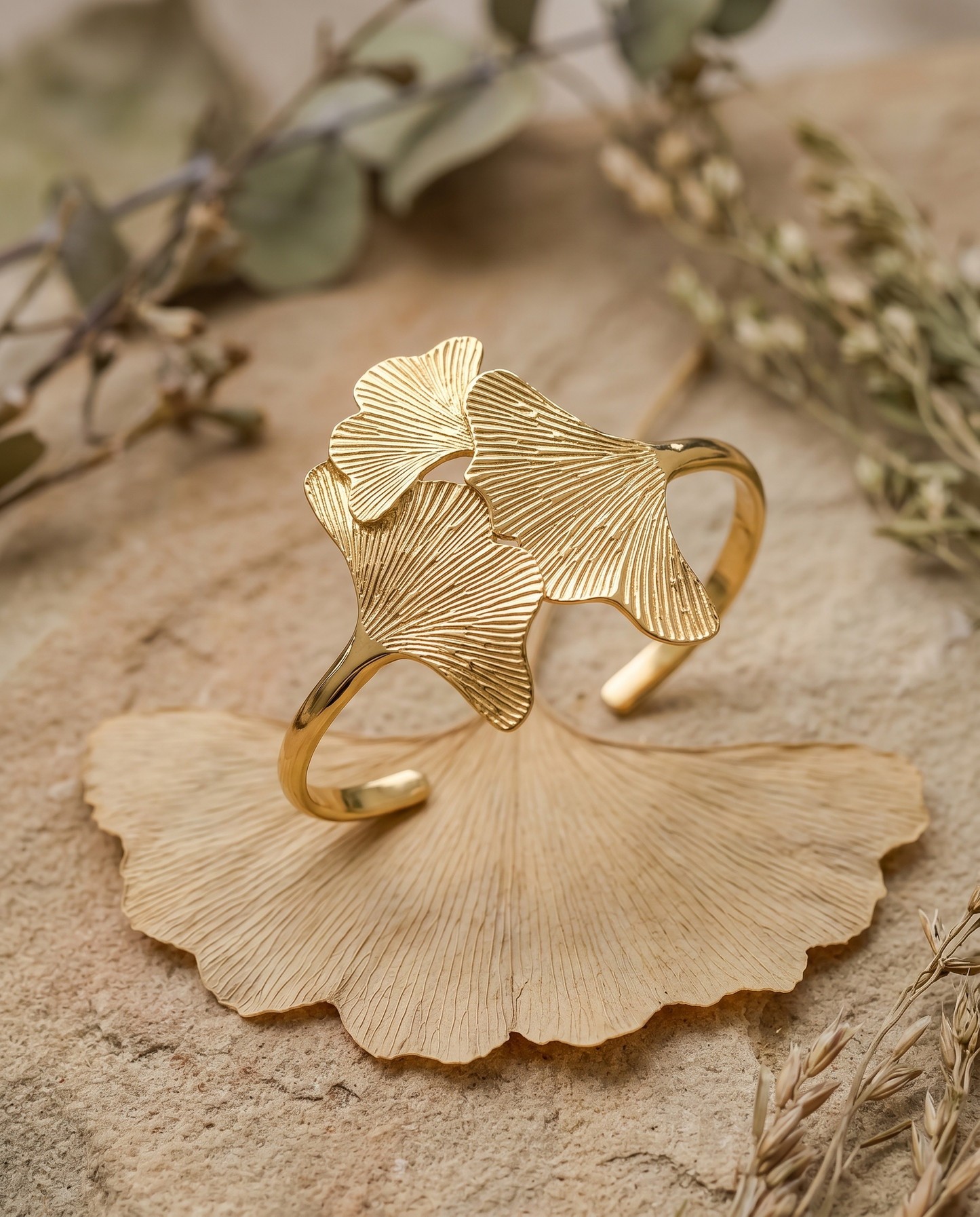 Ginkgo Leaf Open Cuff Bracelet