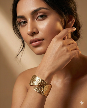 Anti-Tarnish Gold Leaf Wrap Cuff Bracelet – Textured Vein Detail