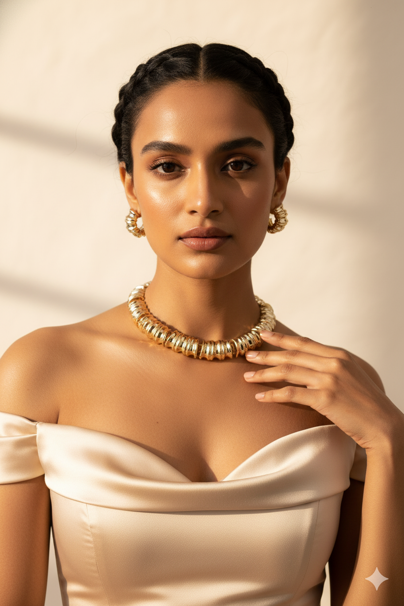 Gold Plated Chunky Link Collar Necklace Set with Matching Stud Earrings | Anti‑Tarnish Fashion Jewellery – anti-tarnish necklace set for women India – MaxiBlink