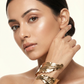 Anti-Tarnish Gold Sculpted Leaf Cuff Bracelet – Textured Statement Design