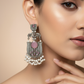 Pink Monalisa Stone Lotus Design German Silver Earrings