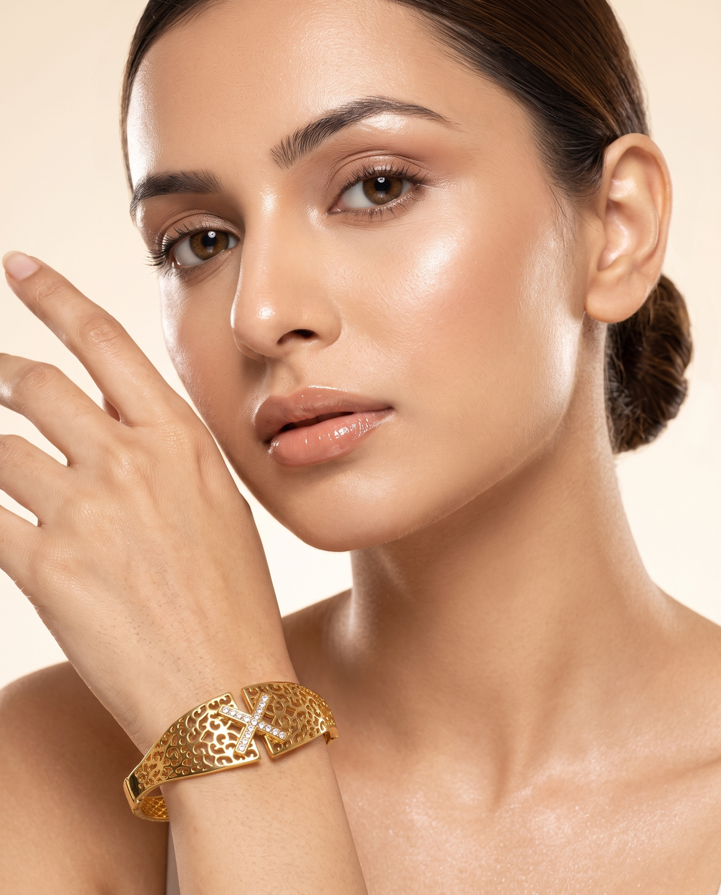 Filigree Scroll Bangle with Crystal X Clasp