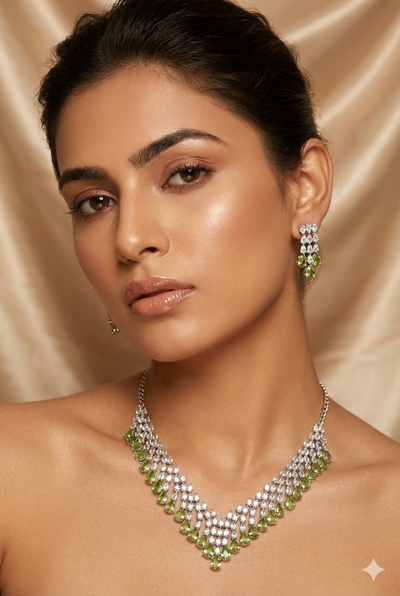 Green Layered Korean Glass Stone Necklace Set | Premium Jewellery