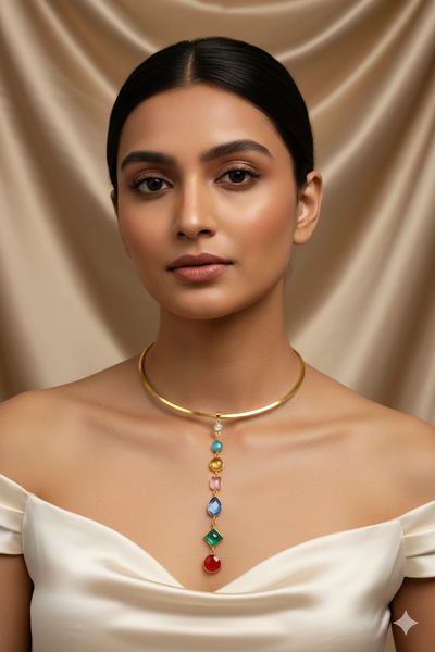 Hansuli Necklace with Multicolor Pendant | Brass Anti Tarnish | Lightweight