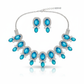 Korean Blue Oval Glass Stone Glass & AD Stone Necklace Set | Rhodium Plated Statement Jewelry with Earrings