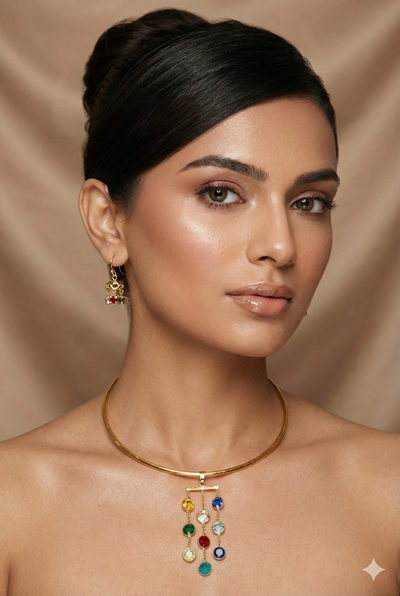 Multicolour Cascade Drop Stone Necklace Set – Brass Gold Plated | Anti-Tarnish Finish