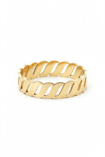 Anti-Tarnish Gold Leaf Link Bracelet — Stainless Steel Hinged Bangle