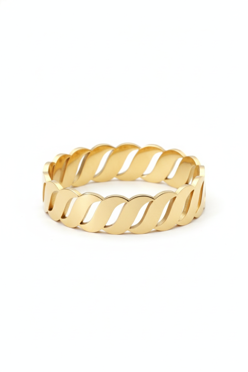 Anti-Tarnish Gold Leaf Link Bracelet — Stainless Steel Hinged Bangle
