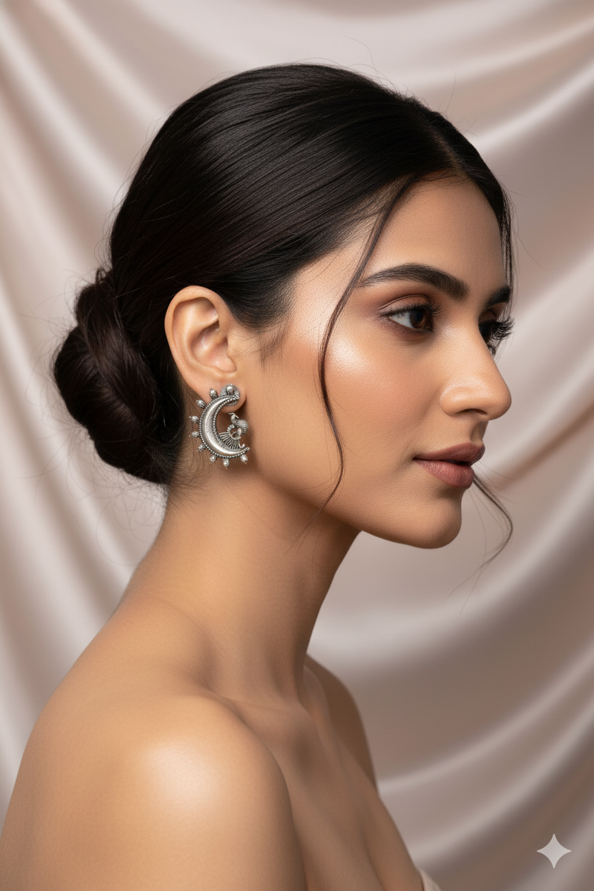 Oxidised German Silver Peacock Hoop Earrings