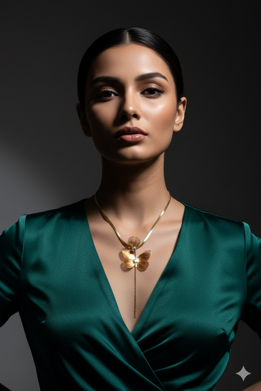 Butterfly Pendant Necklace – Gold Plated with CZ Stone, Anti-Tarnish