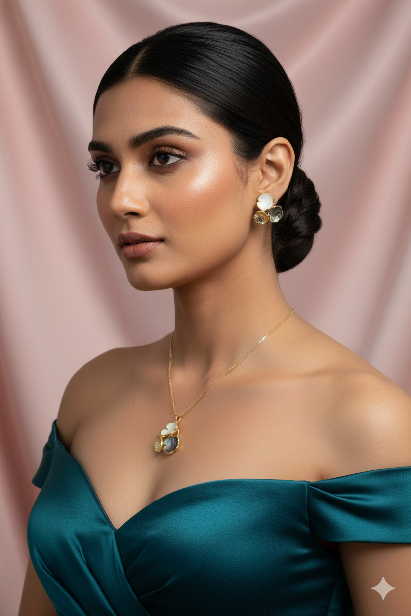 Abalone Trio Pendant Set - Iridescent Shell Luxury Necklace & Earrings | Anti Tarnish Coating