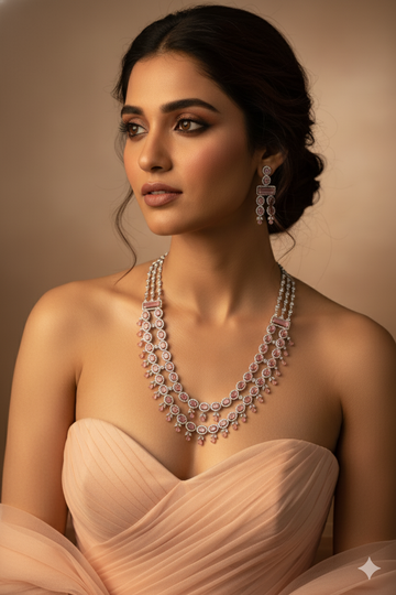 Pink Dual-Layer Festive AD Necklace Set