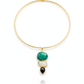 Hansuli Necklace with Triple Stone Pendant – Green White Black | Brass Anti Tarnish | Lightweight
