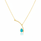 Curved Bar Chain Necklace with Aqua Teardrop Natural Stone | Brass Anti Tarnish | Lightweight