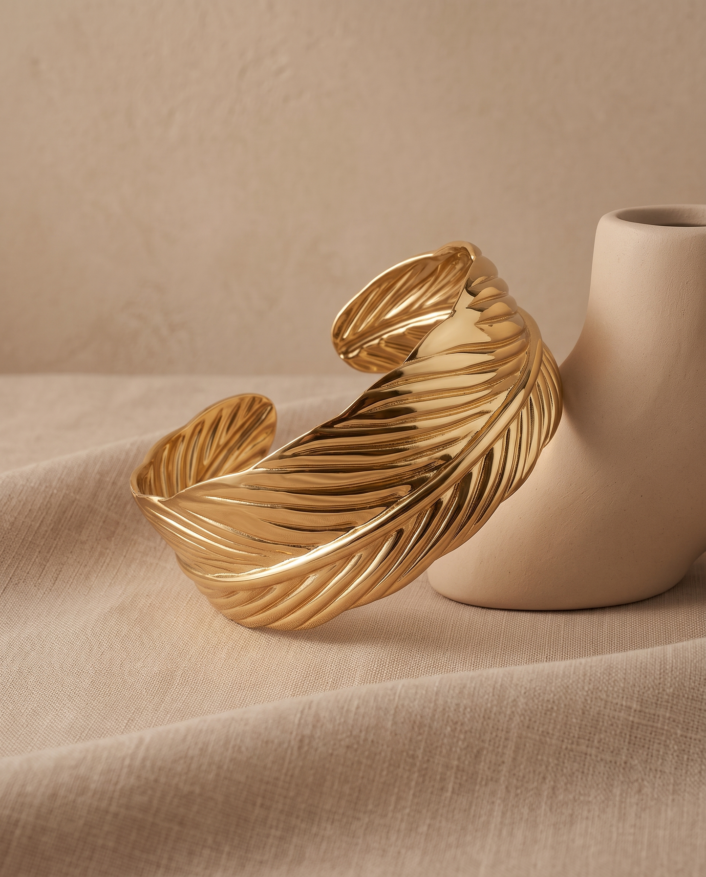 Feather Wave Textured Cuff Bracelet
