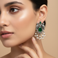 Emerald Green Monalisa Bird Motif Oxidised German Silver Earrings with Pearls
