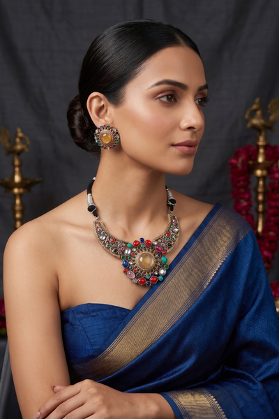 Royal Multicolor Kundan Statement Collar Necklace Set