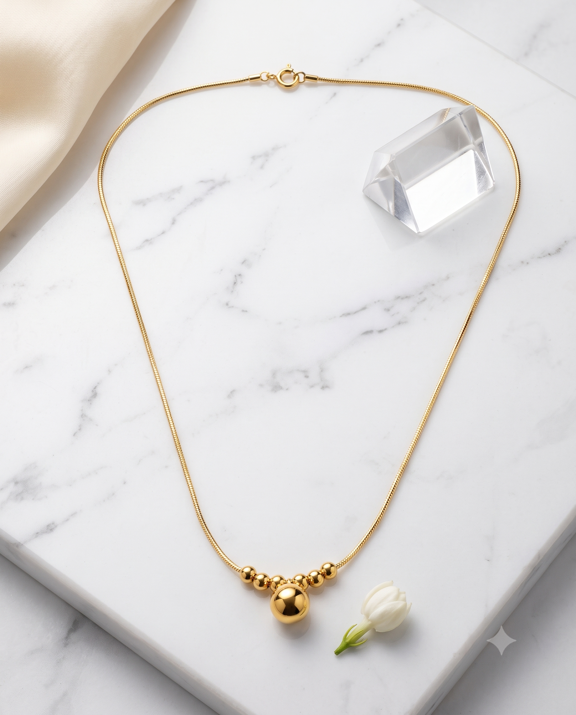 Geometric pendant snake chain necklace, 18K gold plated – worn styled shot