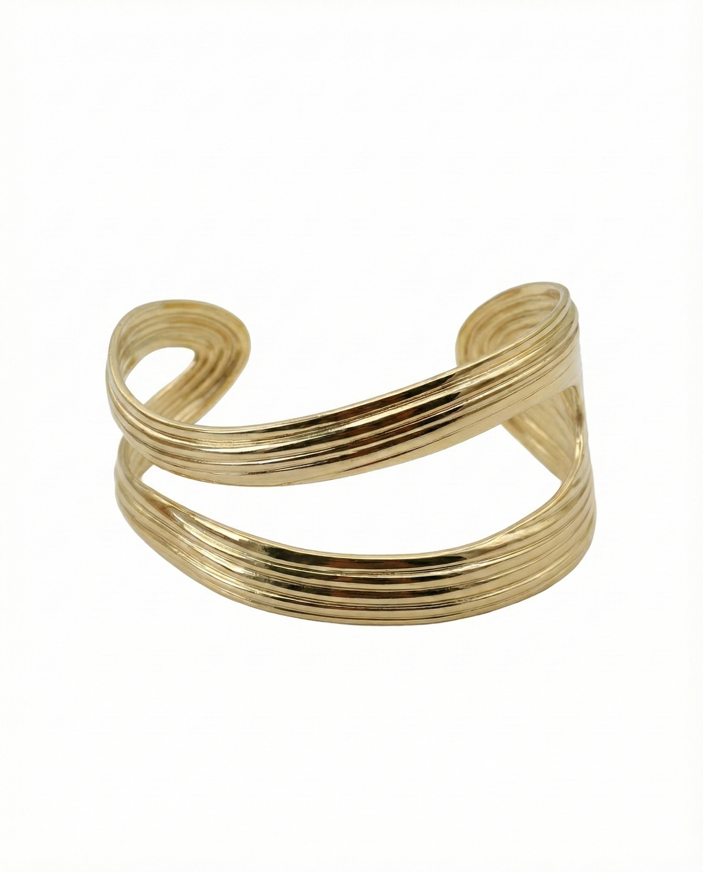 Anti-Tarnish Gold Ripple Multi-Band Cuff Bracelet – Sculpted Stainless Steel