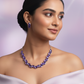 Korean Purple Glass Stone Jewelry Necklace Set | Rhodium Plated Elegant Minimal Jewelry with Earrings