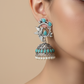 Hummingbird Jhumka with Mint Monalisa & Pearls | Oxidised German Silver
