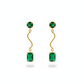 Wavy Bar Drop Earrings with Emerald‑Green Stone | Natural Stone, Gold‑Plated Brass