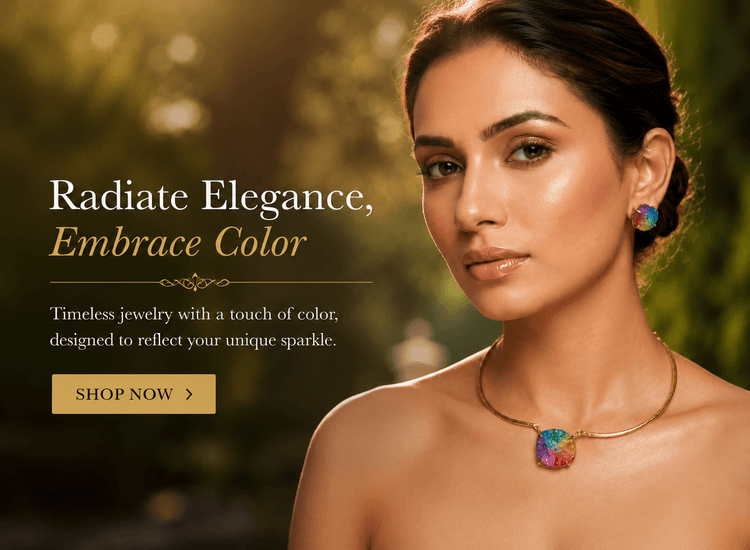 Iridescent stone centerpiece necklace set gold plated – MaxiBlink