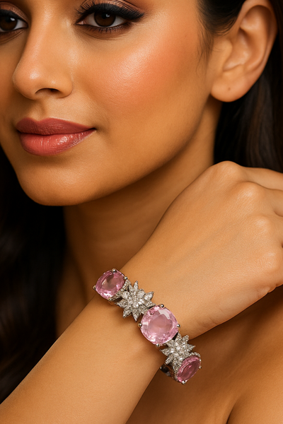 Blush Pink Sparkle Cushion Bracelet – chain bracelets for women India – MaxiBlink