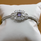 Delicate Floral Silver Bracelet with Purple Stone