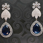 Floral Stud Earrings with Large Blue Drop