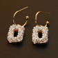 Pearl-Studded Rectangular Hoop Earrings in Gold Finish
