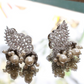 Zircon Leafwork Jhumka Earrings with Pearl Drops
