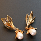 Floral Pearl Drop Gold Earrings