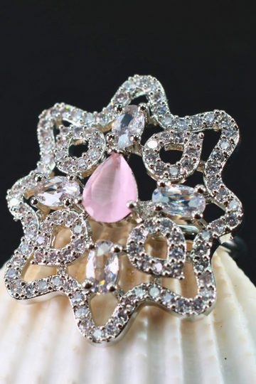 Pink Teardrop Floral Adjustable Ring