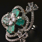 Green Floral Butterfly Adjustable Ring