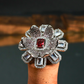 Floral Crimson Stone Finger Ring