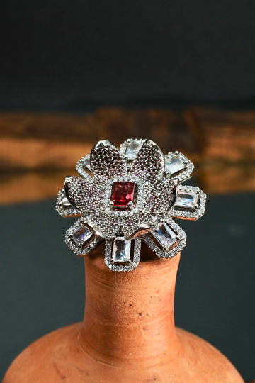 Floral Crimson Stone Finger Ring