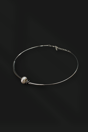 Minimalist Pearl Accent Silver Choker Necklace