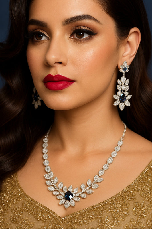 Midnight Floral Silver Bridal Necklace Set