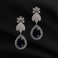 Floral Stud Earrings with Large Blue Drop
