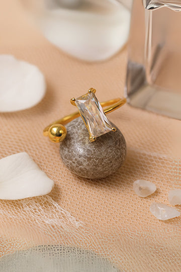 Asymmetrical Stone & Sphere Open Ring