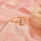 Elegant Open Band Gold Ring with Crystal Clear Baguette Stone