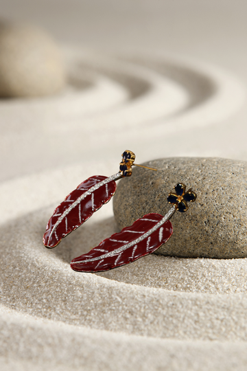 Enamel Leaf Design Gold Tone Premium Earrings