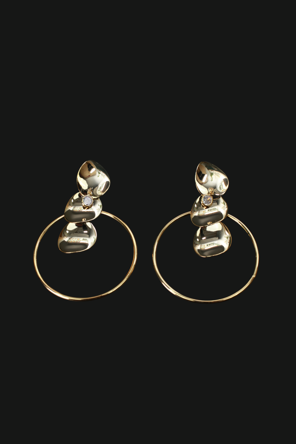 Bold Textured Gold Disc Earrings with Crystal Drop – Statement Fashion Jewelry