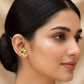 Floral Bugadi Earrings with Green Stone | Gold-Plated Brass, Lightweight