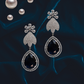 Floral Stud Earrings with Large Blue Drop