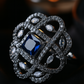 Blue CZ Grid Statement Ring