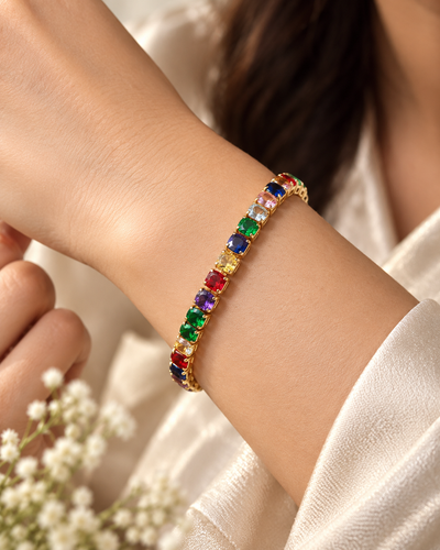 Rainbow Stone Tennis Bracelet - anti-tarnish gold plated bracelet - Maxiblink