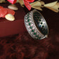 Oxidised Antique Design Brass Base Free Size Openable Green Stone Diamond Pattern Bangle for Women