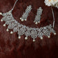 Silver-Plated Floral Pearl Choker Set with Earrings
